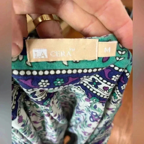 Vintage La Cera Dress Womens Boho Hippie ethnic Retro midi kaftan pockets-M - Picture 8 of 9